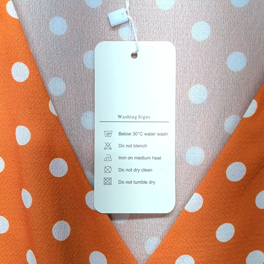 LIVAGIRL Orange Polka Dot High-Low Wrap Dress Small V-Neck Short Sleeve New - Picture 6 of 15